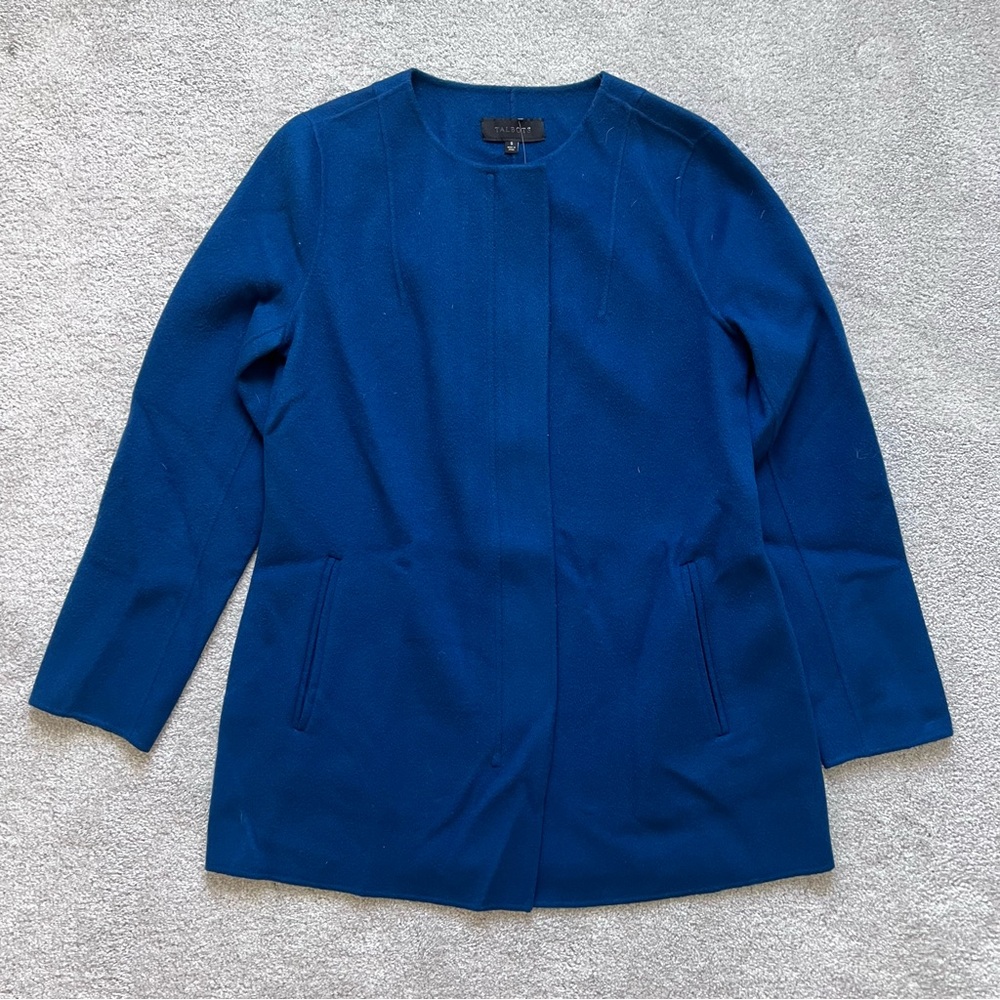 Talbots Royal Blue Wool Double Faced Flannel Topper Coat